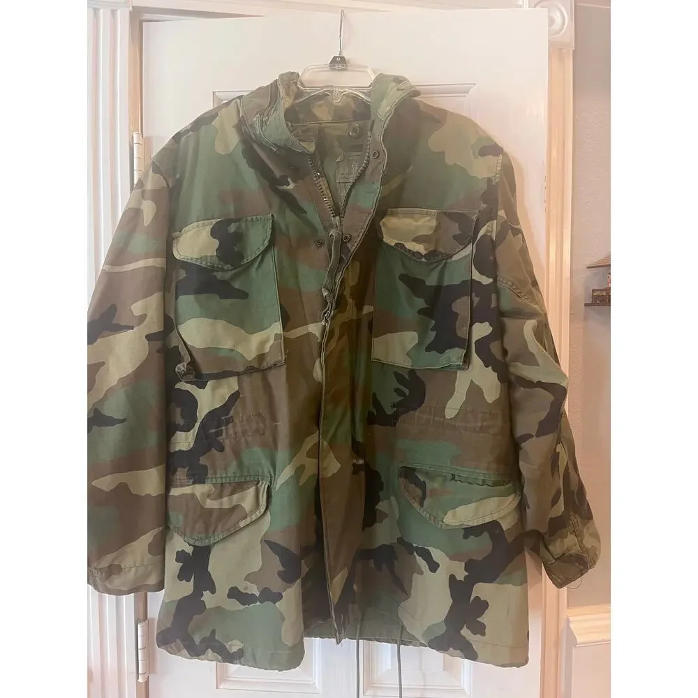 US Military Camo Hooded Jacket Men Medium Hunting Utility Tactical Work Outdoor